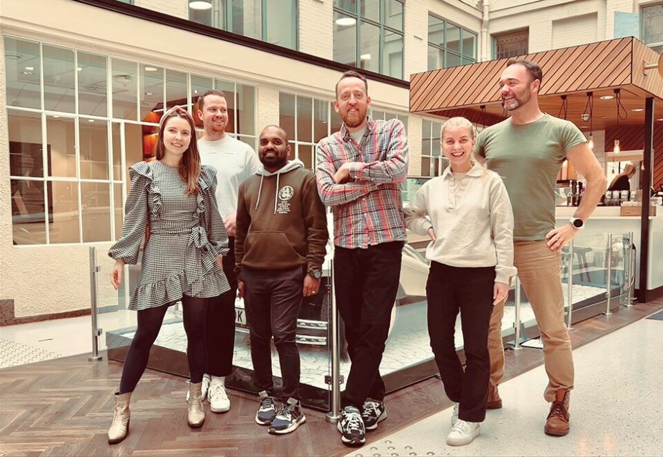 Nytt GroupM-byrå: Fra venstre: Katarzyna Pietraszewska, Herman Mull, Prasanna Kumar, Torgeir Telle, Anja Stene og Kim Næss. Den syvende ansatte, Aiste Petkeviciene, var ikke til stede da bildet ble tatt. Foto: GroupM