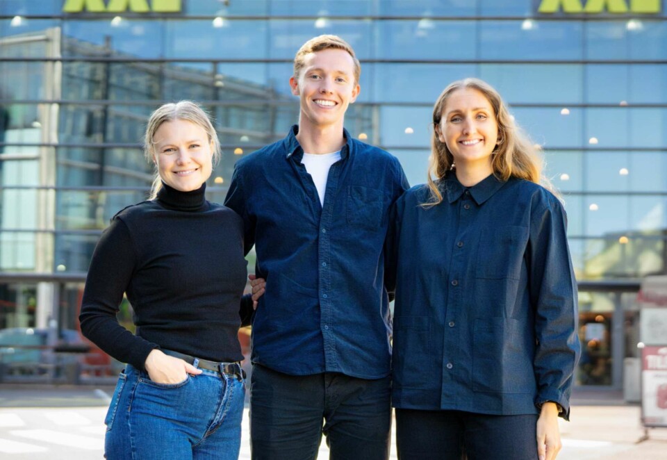 Skal jobbe med bærekraft: Fra venstre: Ida Haarberg Jørgensen, John Daniel Hertzenberg og Malin Skulstad Driveklepp er ny bærekrafttrio i XXL.