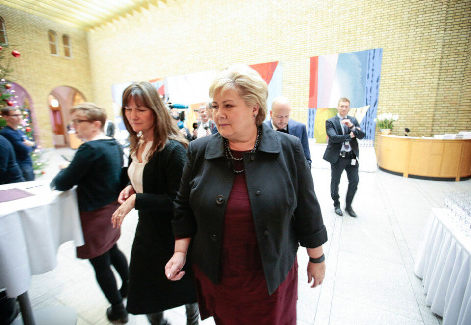 Tjener mest: Øverst av kommunikasjonssjefene er Trude Måseide (til venstre), kommunikasjonssjef på statsminister Erna Solbergs kontor, med en årslønn på drøyt 1,2 millioner kroner. Foto: Lise Åserud /NTB Scanpix