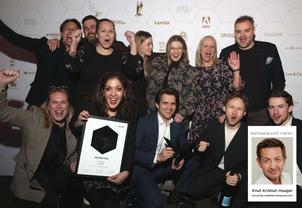 Full jubel: Det var full jubel da reklamebyrået WAL vant den gjeve Grand Prix-prisen til Anfo Effekt for jobben byrået har gjort for kunden Coop. Denne uken var det mer Coop-jubel i WAL. - Det er bare å gratulere WAL med seieren i årets desidert største kundekamp, skriver Knut Kristian Hauger.