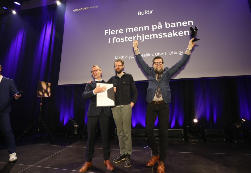 Tre priser: Atyp hentet hjem tre gull i Anfo Effekt onsdag kved. Vi ser Marius Jensen, Ulrik Solum Waagsether og Hågen Pettersen. Foto: Eivor Eriksen