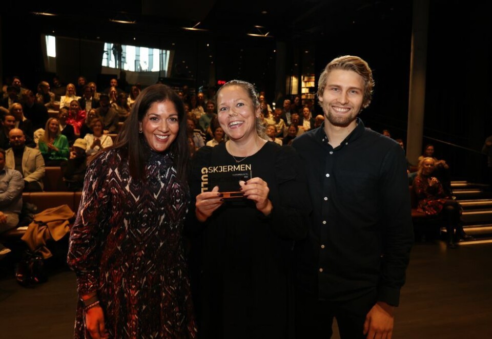 Norgesmester i TV-reklame: Daglivarekjeden Extra, mediebyrået PHD og reklamebyrået WAL går til topps i tidenes første Gullskjermen-utdeling. Foto: Eivor Eriksen