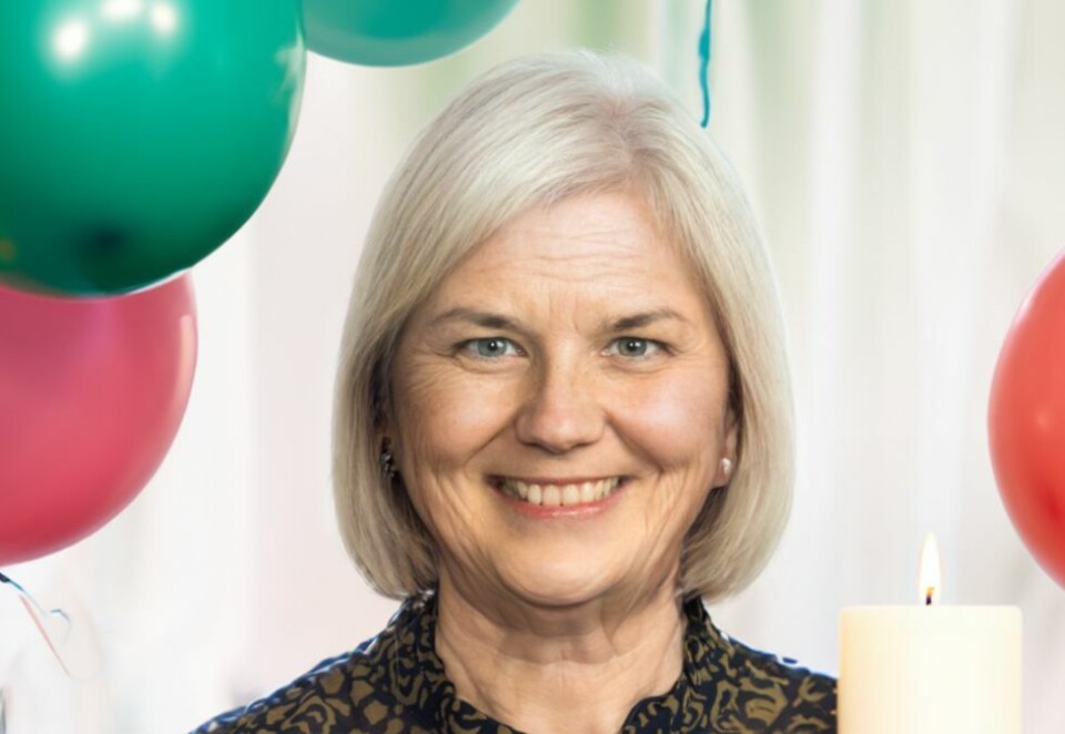 Politikerbursdag: Redd Barna «feirer» norske politikere med en ny kakekampanje. Første partileder ut er Guri Melby som hadde bursdag på lørdag, og blir 69 år i 2050.