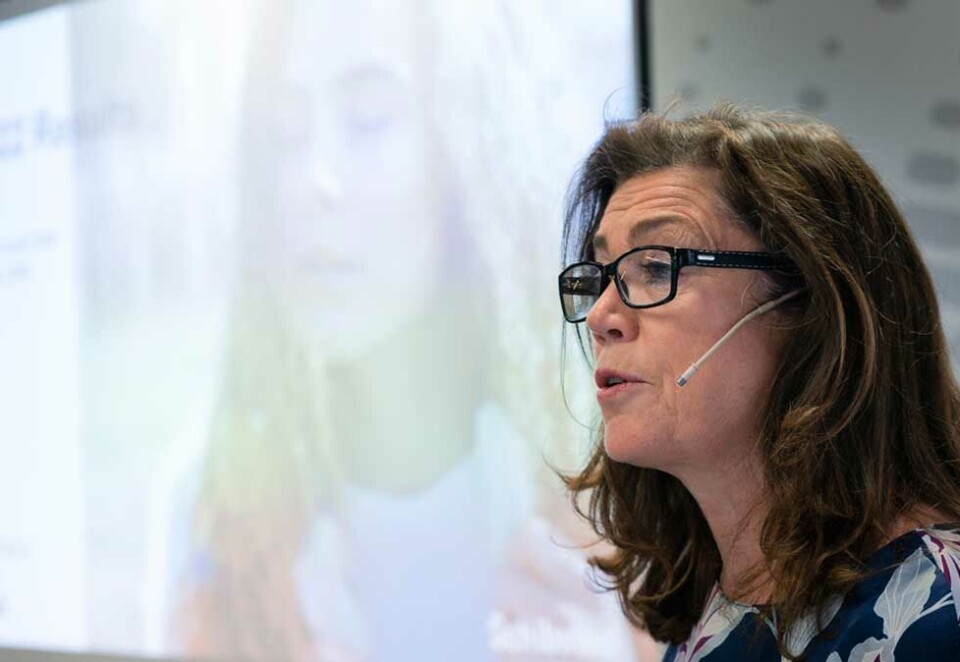 Ser fremover: Schibsted-sjef Kristin Skogen Lund må hanskes med økte kostnader i mediedivisjonen noe som sender driftsmarginen nedover. Men Schibsted-sjefen ser fremover og lover bedre marginer for resten av året. Foto: Scanpix.