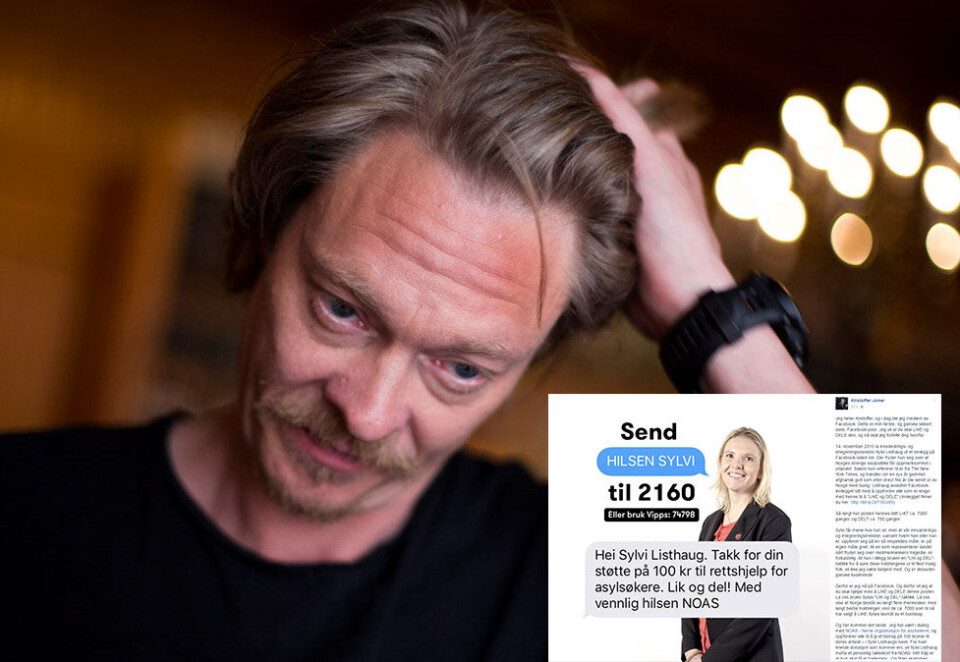 Gikk ut mot Listhaug: Mandag kveld gikk Kristoffer Joner ut mot innvandringsminister Sylvi Listhaug i det som lignet et personlig opprop på Facebook. Så viste deg seg å være en regissert innsamlingsaksjon for NOAS. - Ideen til reklamebyrået var svært god og de traff planken hva gjelder stemninger og følelser i det norske folk knyttet til innvandringspolitikken.