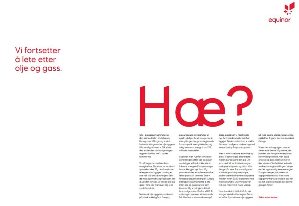 Her ser du en annonse til fra Equinors nye reklamekampanje.