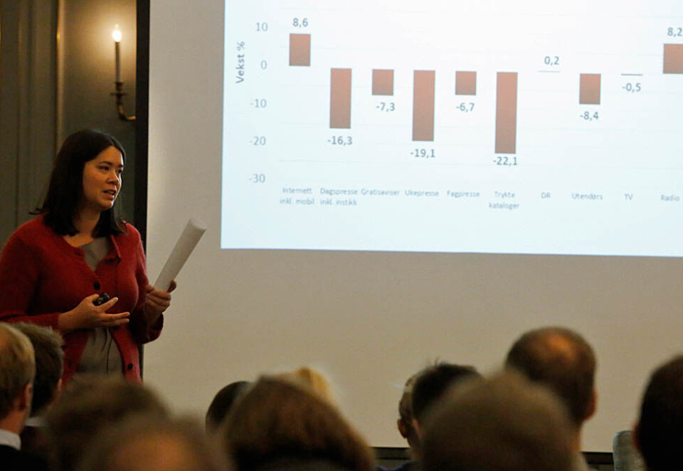 - Større avvik enn vanlig: Daglig leder i IRM, Madeleine Thor, må erkjenne at avviket mellom egne tall og mediebyråene er større enn vanlig. - Det er klart at dette er et større avvik. Foto: Eivor Eriksen, .