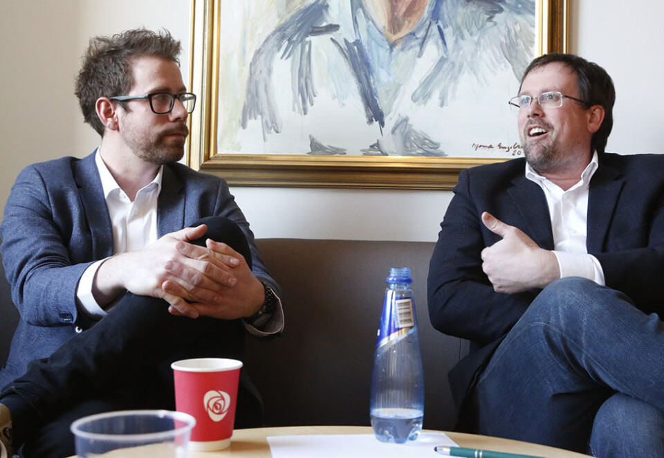Ser mot Canada: Leder for politisk avdeling i Arbeiderpartiet, Amund Vik (til venstre), henter inn Tom Pitfield og Data Sciences for å bli bedre på digital valgkamp. Foto: Eivor Eriksen