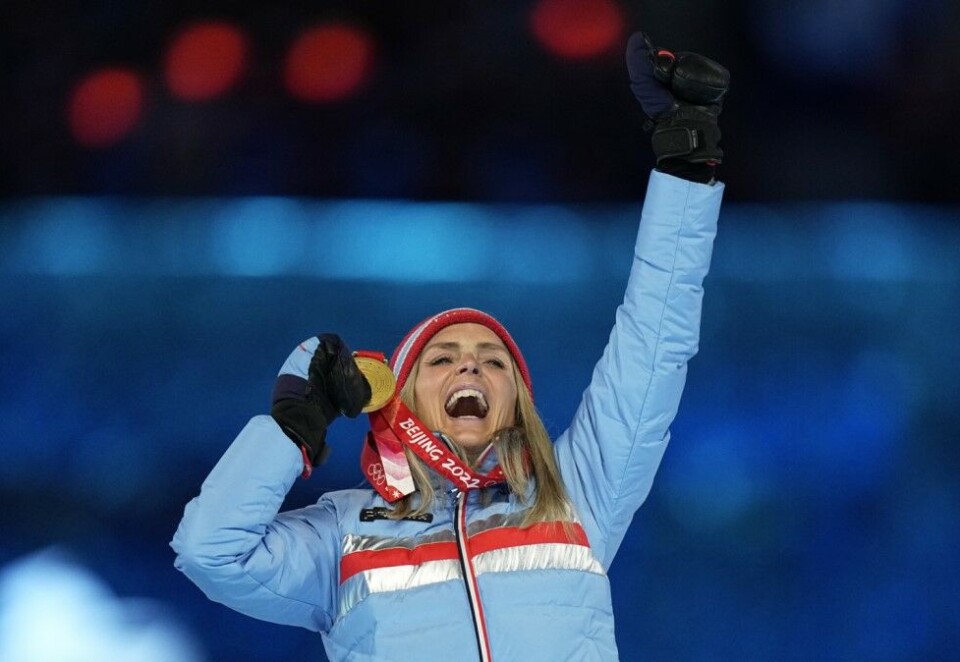 Gull: Therese Johaug kunne juble for gull på tremila. Det var for øvrig hennes siste OL-øvelse i karrieren. Foto: (AP Photo/Jae C. Hong)
