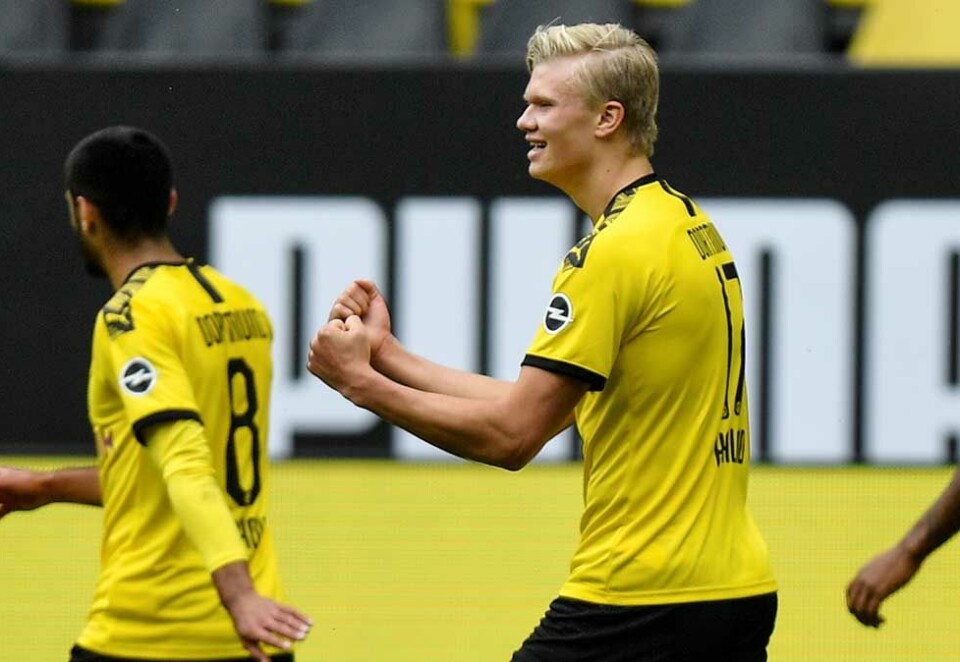 Tilbake i scoringsform: Erling Braut Haaland scoret det første bundesligamålet etter koronapausen da han sendte Borussia Dortmund i ledelsen med 1–0 mot Schalke. Foto: Scanpix.