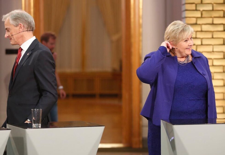 Valgets kvaler: Til høsten er det kommunevalg og NRK har laget en ny valgomat som skal guide både velgere og brukere i det norske partilandskapet. Her Jonas Gahr Støre (Ap) og statsminister Erna Solberg (H) etter en debatt fra Stortingsvalget for to år siden. Foto: Lise Åserud / NTB scanpix