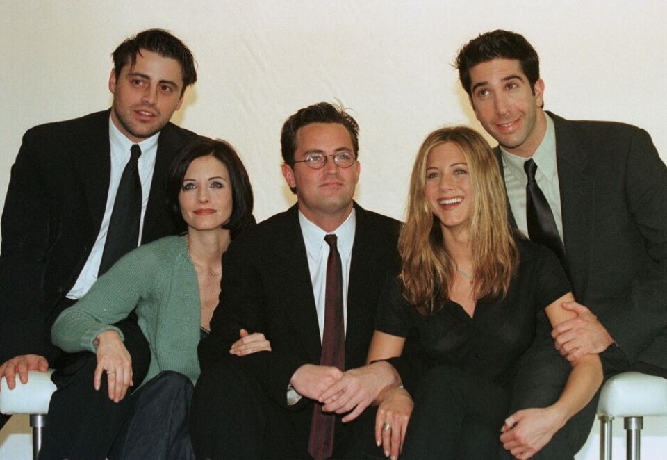 Spilte sammen lenge: Courteney Cox, Matt Le Blanc, Matthew Perry, David Schwimmer og Jennifer Aniston spilte sammen med Lisa Kudrow (ikke avbildet) i serien «Friends» i ti år. Foto: Scanpix