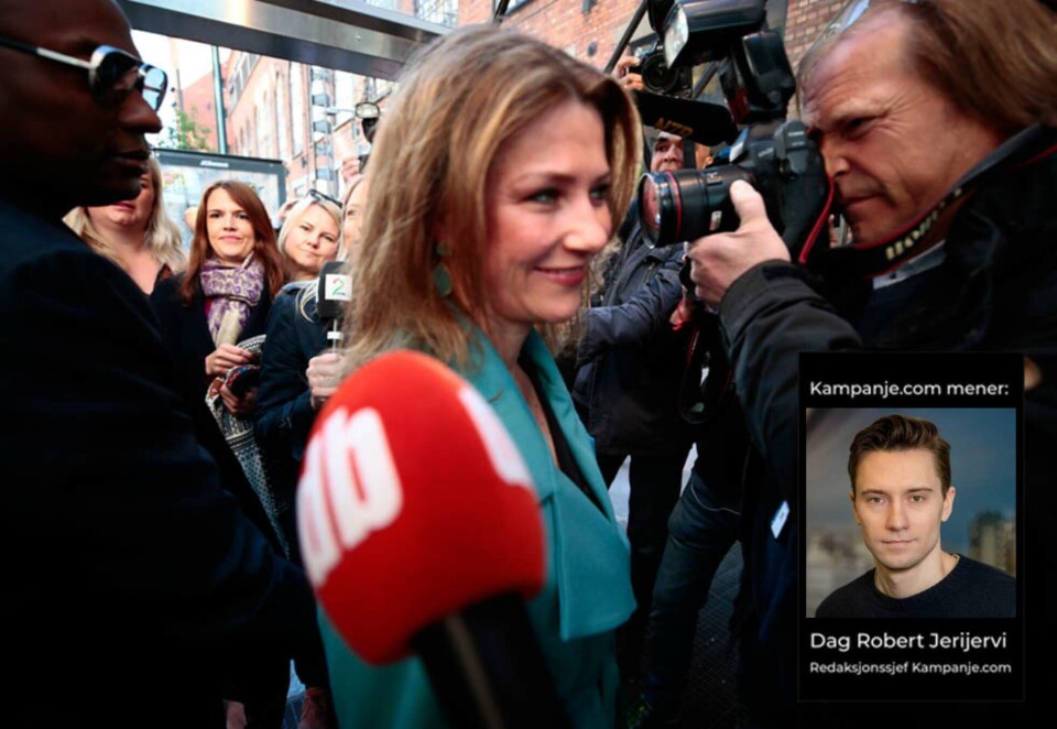 Prinsessen og pressen: Märtha Louise har i store deler av sitt voksne liv hatt et konfliktfylt samliv med pressen. - Konflikten med pressen har blitt en helt sentral del av Märtha Louise og Durek Verretts historie og noe de til stadighet kommer tilbake til, skriver Dag Robert Jerijervi i Kampanje. Foto: NTB