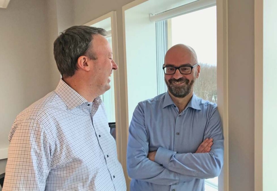 Øyvind Løland (til v) og Atle Hommersand styrer skuta i PR-byrået Nucleus som henholdsvis administrerende direktør og styreleder. Foto: Hilde Nyman