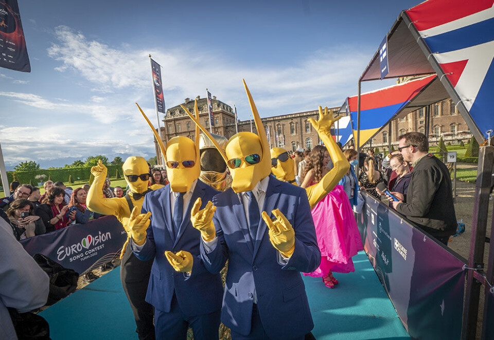 Har landet i Torino: Subwoolfer skal representere Norge i Eurovision denne uken. Søndag inntok de den turkise løperen i Torino i Italia som er vertsnasjon for sangkonkurransen i år. Foto: Heiko Junge/NTB