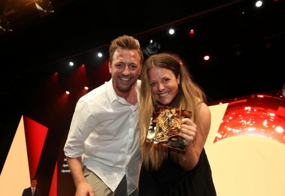 Løve-jubel: Try-duoen Eirik Sørensen og Caroline Riis, har hatt mye å juble for i Cannes. På tre år har det blitt to gull og en bronse i Frankrike. Foto: Eivor Eriksen