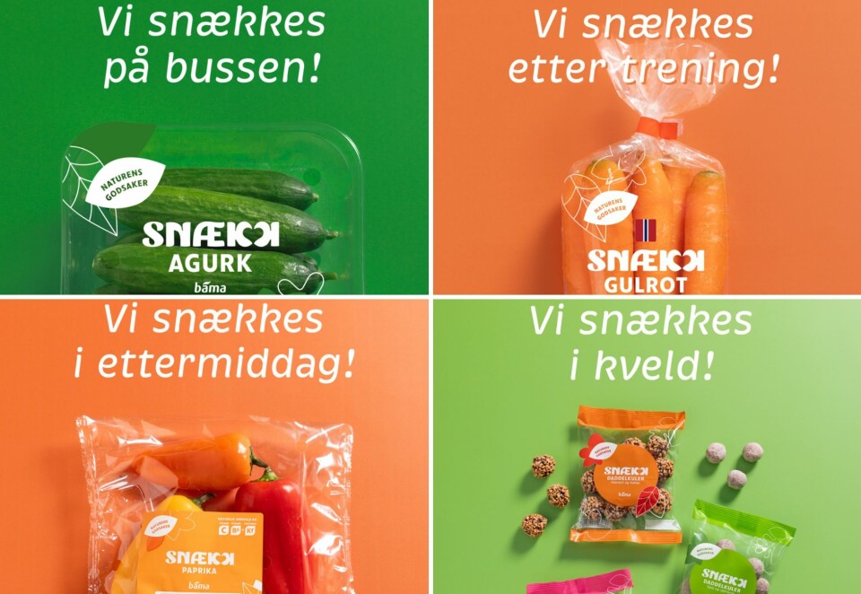 Snækkes: Det nye snackskonseptet fra Bama byr på sunnere alternativer på farten. Foto: Bama/Mvh