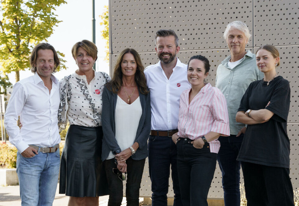Nytt team: Fra venstre i bildet: Jan Christian Fosseidbråten, Los & Co, Adelheid Birgitte Sæther, Frelsesarmmen Ingunn Kristensen, Los & Co, Geir Smith-Solevåg, Frelsesarmmen, Charlotte Bakken, Los&Co, Ragnar Roksvåg, Los & Co og Maria Maaneskiold, Los&Co. Foto: Los & Co