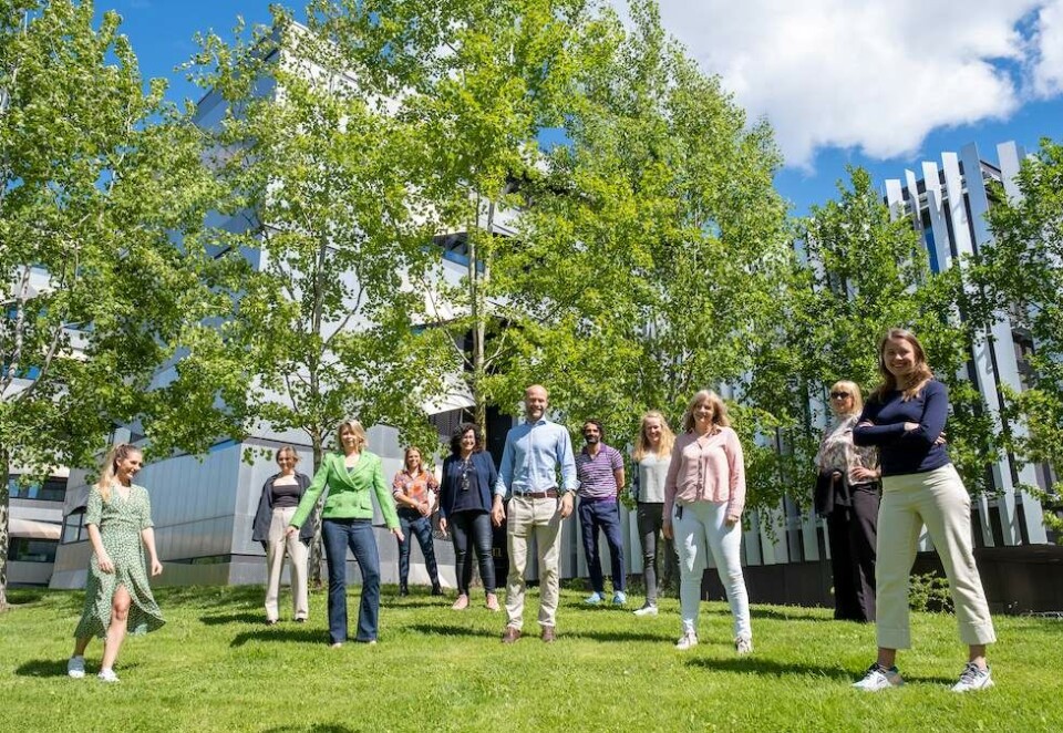 Ny, grønn kunde: Bak fra venstre: Ida Rogne ( Trigger), Camilla Sjuve (Elko), Stefanina Nilsen (Schneider) Babak Behrad (Trigger) og Tone Helene Angsund (Trigger). Foran fra venstre: Nina Stolpestad (Schneider), Karoline Nystrøm (Schneider), Jonas Normann (Schneider), Marianne Gomsrud ((Schneider) , Silje Bekkevold (Schneider) og Ina Stavrum (Trigger). Foto: Trigger