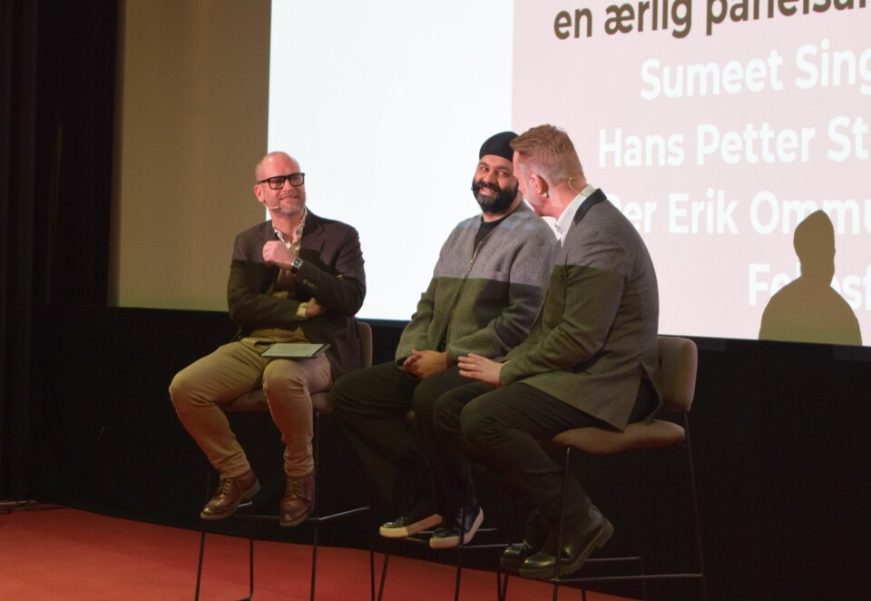 Mangfoldsdebatt: På Kampanjes Employer Branding-konferanse tok partner i Whydentify, Hans Petter Stub, leder for mangfold i Schibsted, Sumeet Singh og generalsekretær i Politiets Fellesforbund, Per Erik Ommundsen debatten om mangfold. Foto: Anne Marte Bang Fossberg