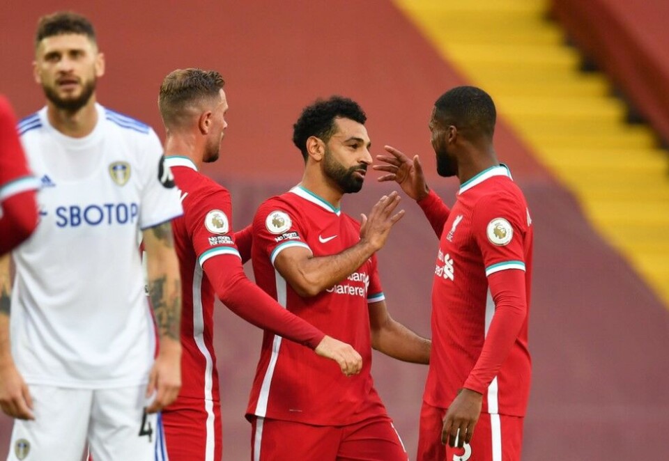 Matchvinner: Leeds United gjorde en solid figur i deres Premier League-retur, men Liverpool tok med seg alle tre poenge, mye takket vært en brennhet Mohamed Salah. Foto: Pool via Reuters / Paul Ellis