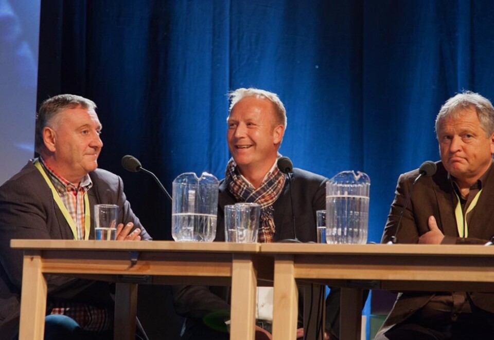 Vant med å slutte: Direktør for partnersalg i TV 2, Steinar Brændeland, slutter for andre gang i kanalen. Her sammen med Bjørn Taalesen (til venstre) og tidligere leder av Norsk Toppfotball, Niels Røine, under en debatt på Nordiske Mediedager. Foto: Nordiske Mediedager/Kjetil Greger Pedersen.