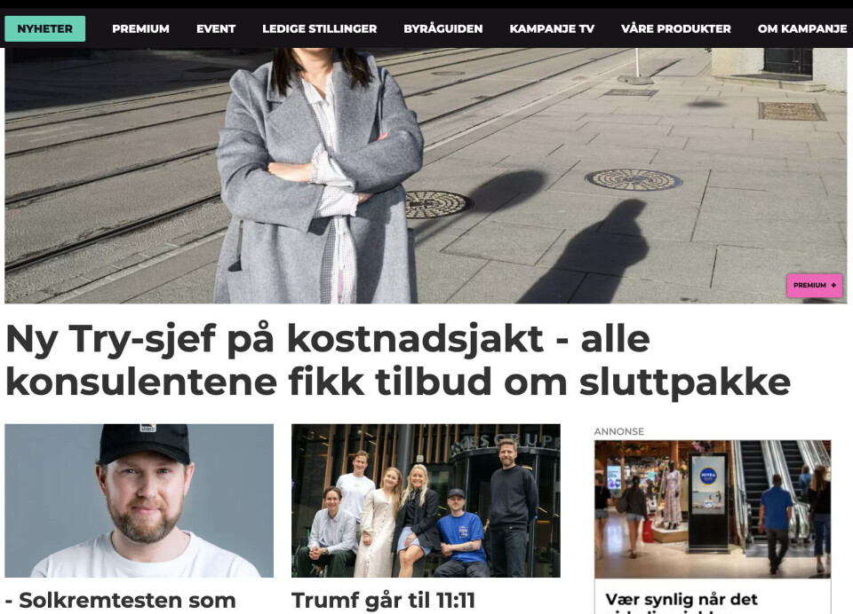 Artikkel i flyten på forsiden av Kampanje.com
