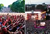 Bildet til venstre viser publikumsmengden under Slottsfjellfestivalen i 2013. Bildet til høyre er tatt på lang avstand og viser hovedscenen under Palmesus i 2019.