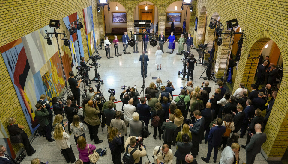 Delte på jobben: Partilederne på Stortinget for å delta i partilederrunden etter stortingsvalget 2025. Seansen ble ledet av NRKs Sigrid Sollund og TV 2s Rune Kjos. Delte på jobben: Partilederne på Stortinget for å delta i partilederrunden etter stortingsvalget 2025. Seansen ble ledet av NRKs Sigrid Sollund og TV 2s Rune Kjos.