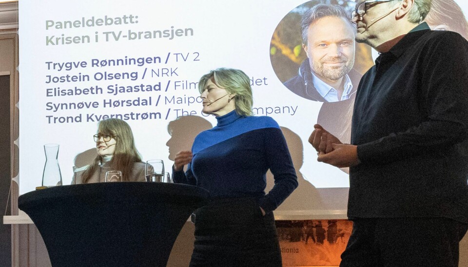 Dramadebatt: Elisabeth O. Sjaastad var en del av panelet som diskuterte norsk produksjonsbransje på Media Business forrige uke. Her Sjaastad sammen med Synnøve Hørsdal og Trond Kvernstrøm.