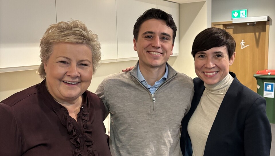 Forlater Høyre: Philip Johan Haenel med Erna Solberg og Ine Eriksen Søreide.